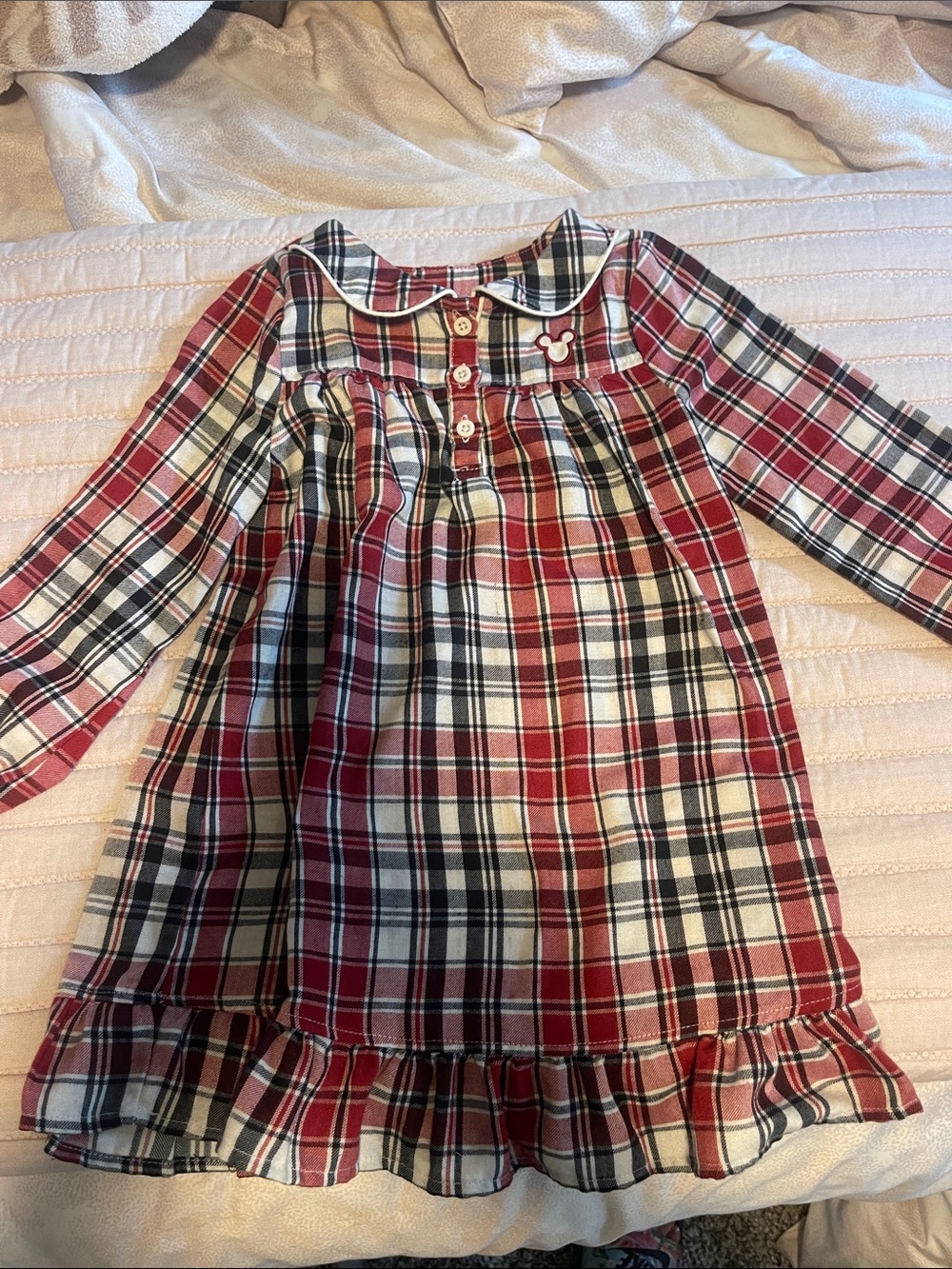 DISNEY Red and Black Plaid Long Sleeve Girls Nightgown